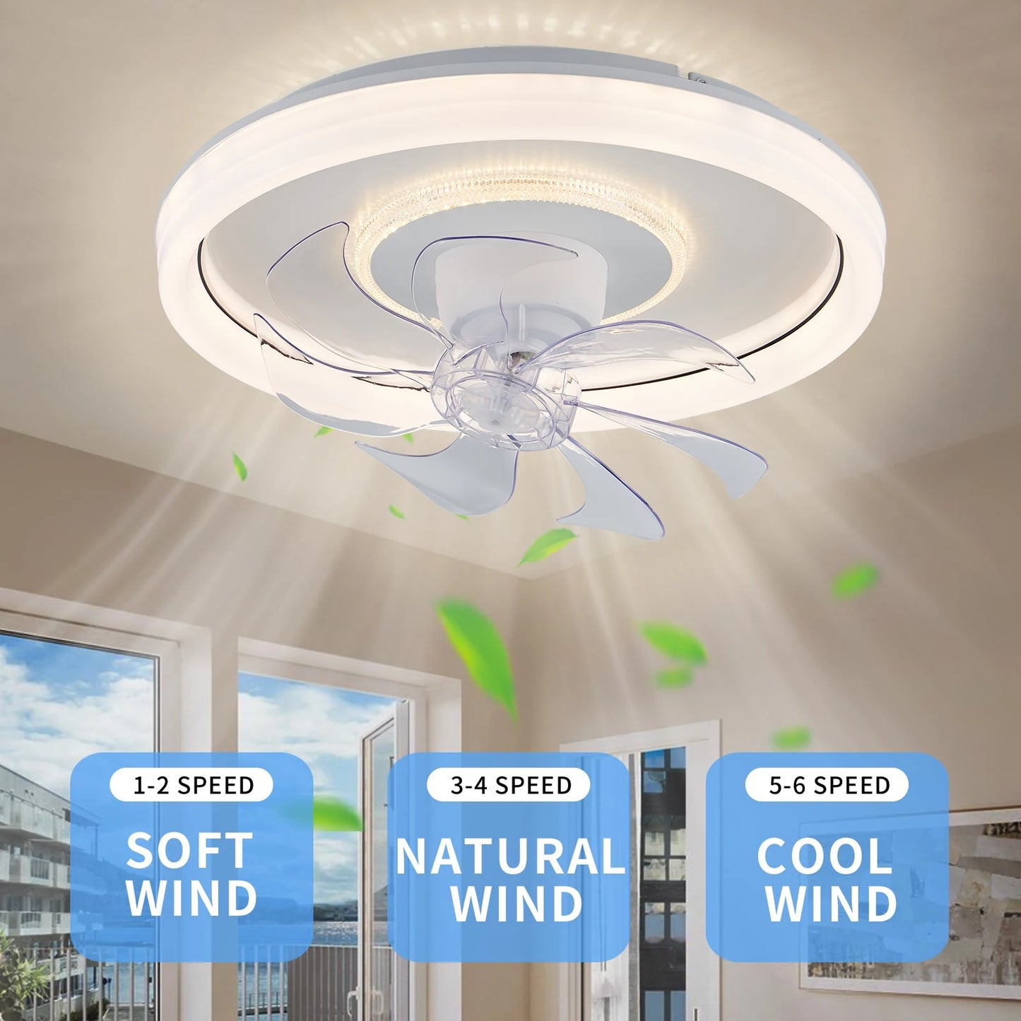 Ceiling fan with light 360° Rotating Smart Ceiling lamp Light fans for room Kitchen Bedroom Dining Room Terrace Home Decor