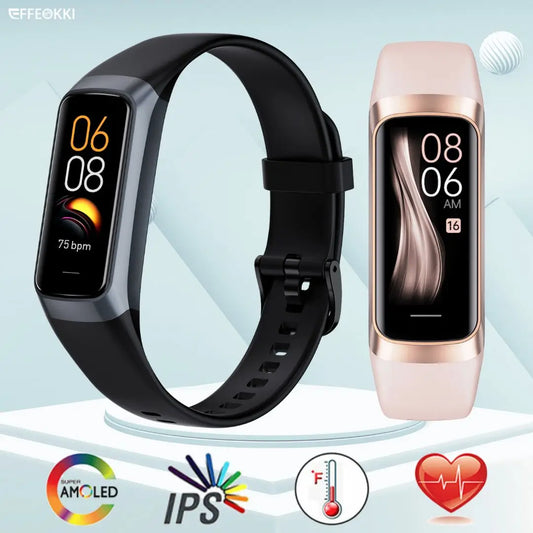 2024 Smart Watch Men Women Smart Bracelet Wristband 1.1 Inch Amoled Heart Rate Waterproof Body Fitness Tracker Band