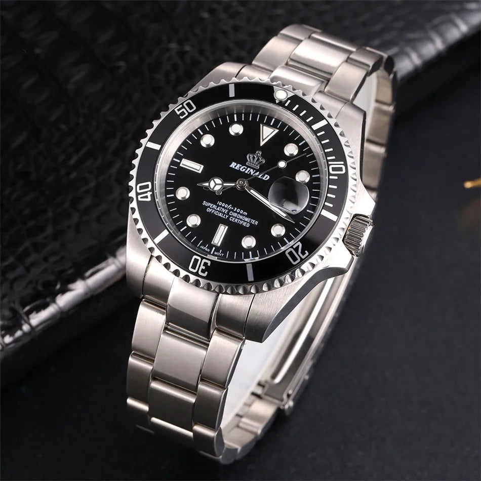 Reginald Top Brand Watch Men Sports Watches Rotatable Bezel GMT Sapphire Glass Date Stainless Steel Quartz Watches Reloj Hombre