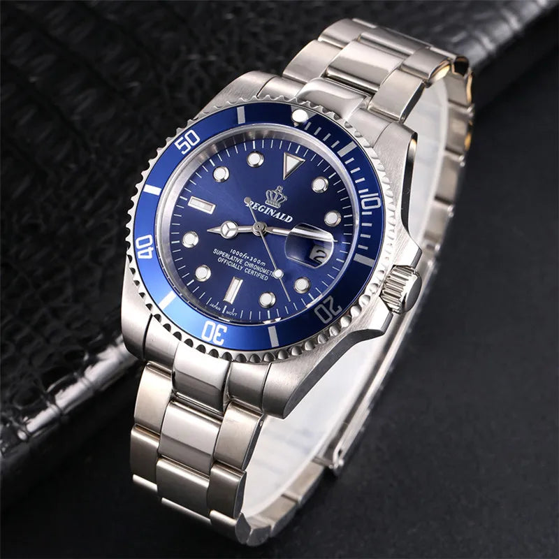 Reginald Top Brand Watch Men Sports Watches Rotatable Bezel GMT Sapphire Glass Date Stainless Steel Quartz Watches Reloj Hombre