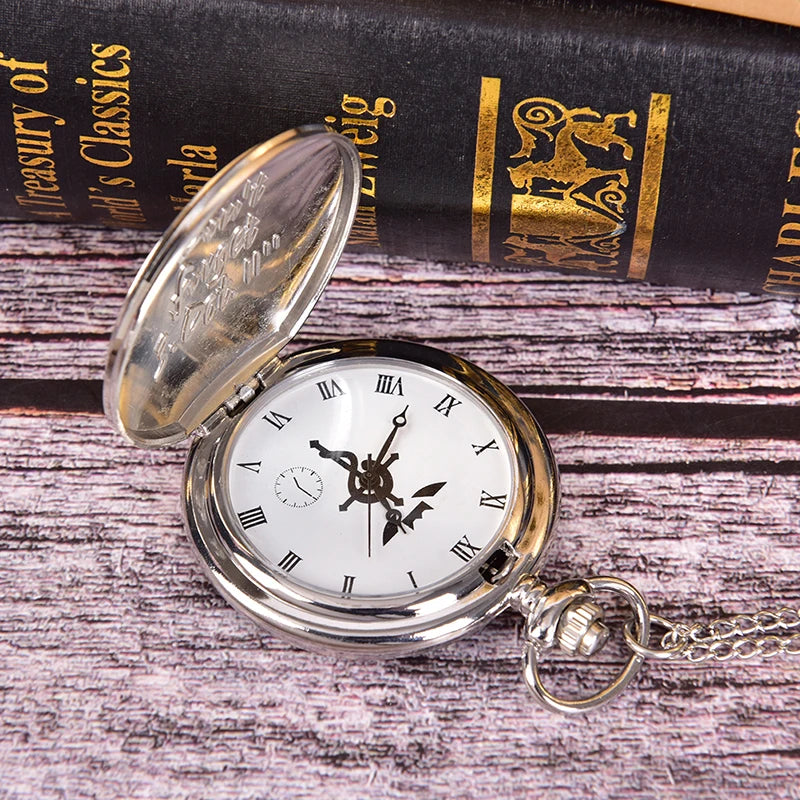 High Quality Full Metal Alchemist Silver Watch Pendant Men's Quartz Pocket Watches Japan Anime Necklace Children Boy