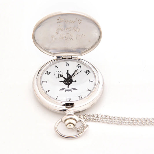 High Quality Full Metal Alchemist Silver Watch Pendant Men's Quartz Pocket Watches Japan Anime Necklace Children Boy