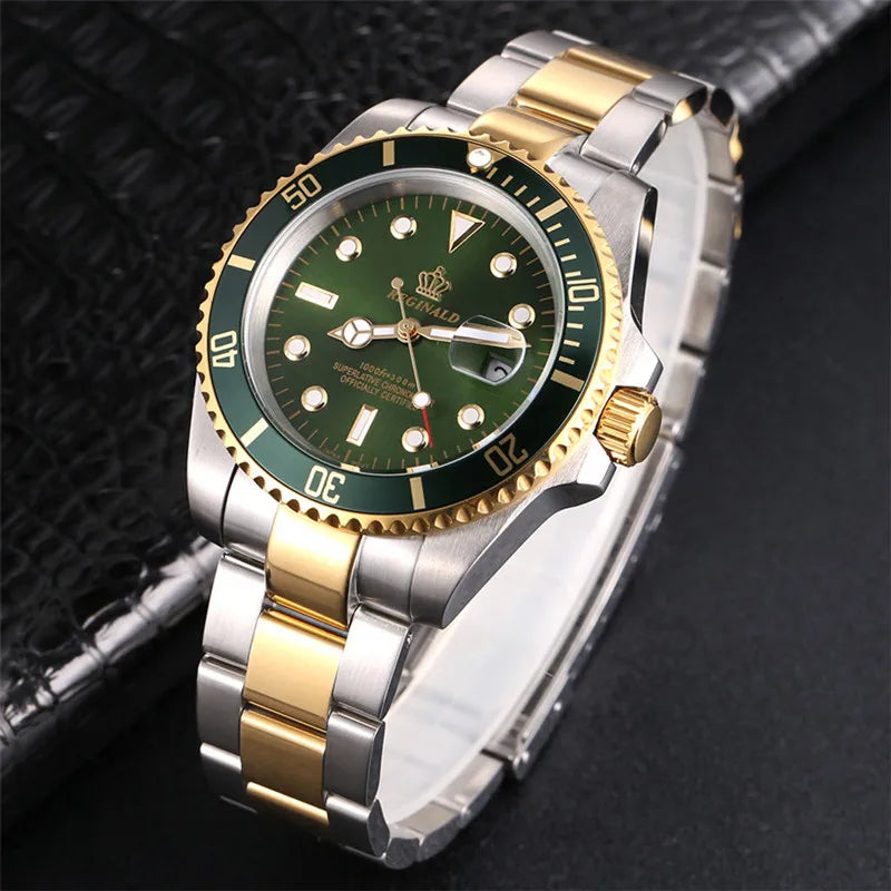 Reginald Top Brand Watch Men Sports Watches Rotatable Bezel GMT Sapphire Glass Date Stainless Steel Quartz Watches Reloj Hombre