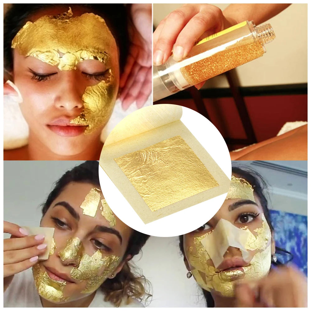 DIY Gold Mask 24k Edible Gold Leaf Foil Beauty Anti Aging Wrinkle Removal Facial Skin Care Tools for Organic Serum Mascara 10pcs