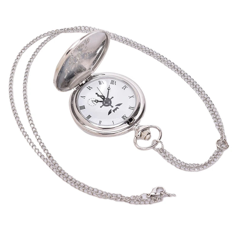 High Quality Full Metal Alchemist Silver Watch Pendant Men's Quartz Pocket Watches Japan Anime Necklace Children Boy