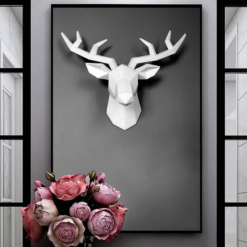 Home Decoration Accessories,3D Deer Head,Statue,Sculpture,Wall Decor,Animal Figurine Miniature,Modern,Living Room,Decorative Art