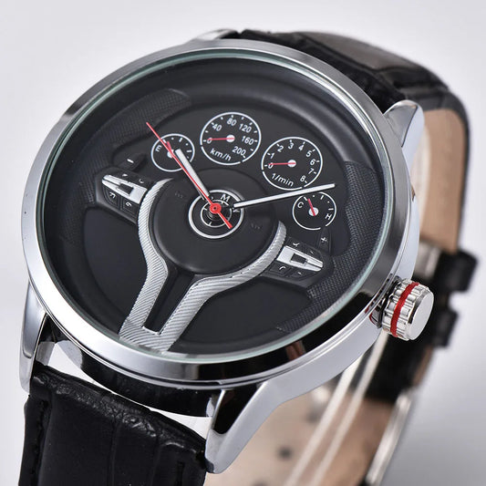 Creative Natrual style Classic precision Fashion Men's Quartz watch 3D Racing tire Free Stainless Strap Clock Casual Sports