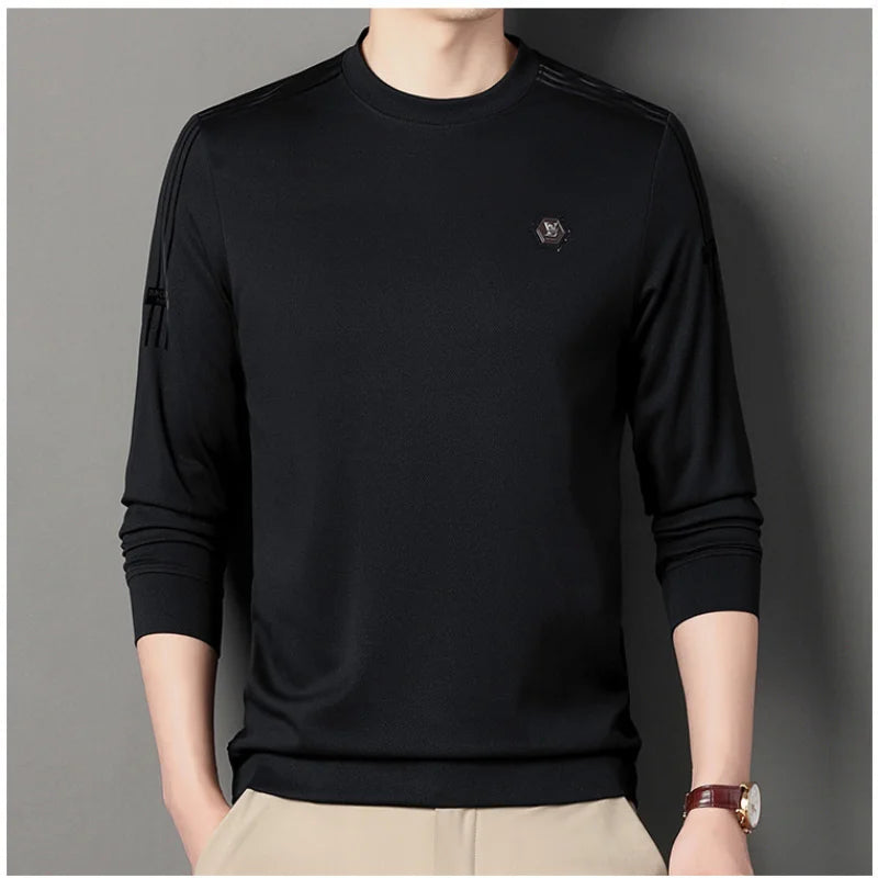 Men's Clothing Temperament Commuting 2023 Autumn and Winter New Fashion Versatile Round Neck Long Sleeve Solid Color Pullover