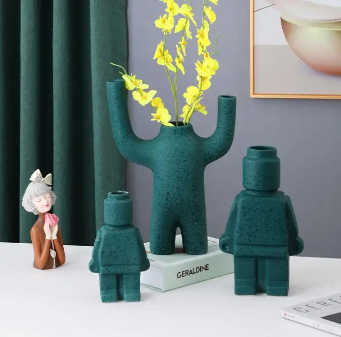 Creative  Robot Vase Modern Decor Home Desktop Small Robot Upright Dried Flower Vase Living Room Decoration Accessories