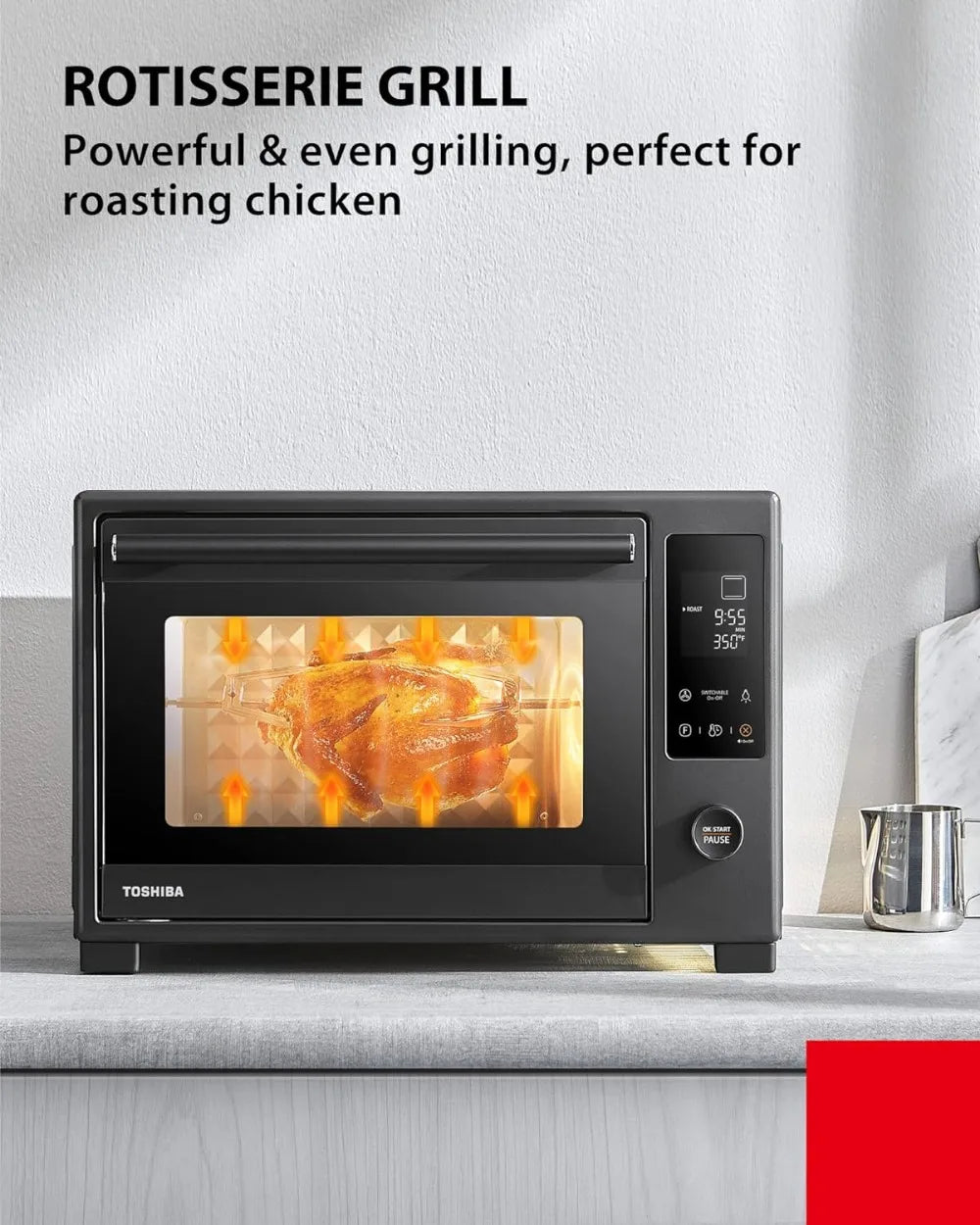 TOSHIBA Hot Air Convection Toaster Oven, Extra Large 34QT/32L, 9-in-1 Cooking Functions, Crispy Grill, Dehydrate, Rotisserie