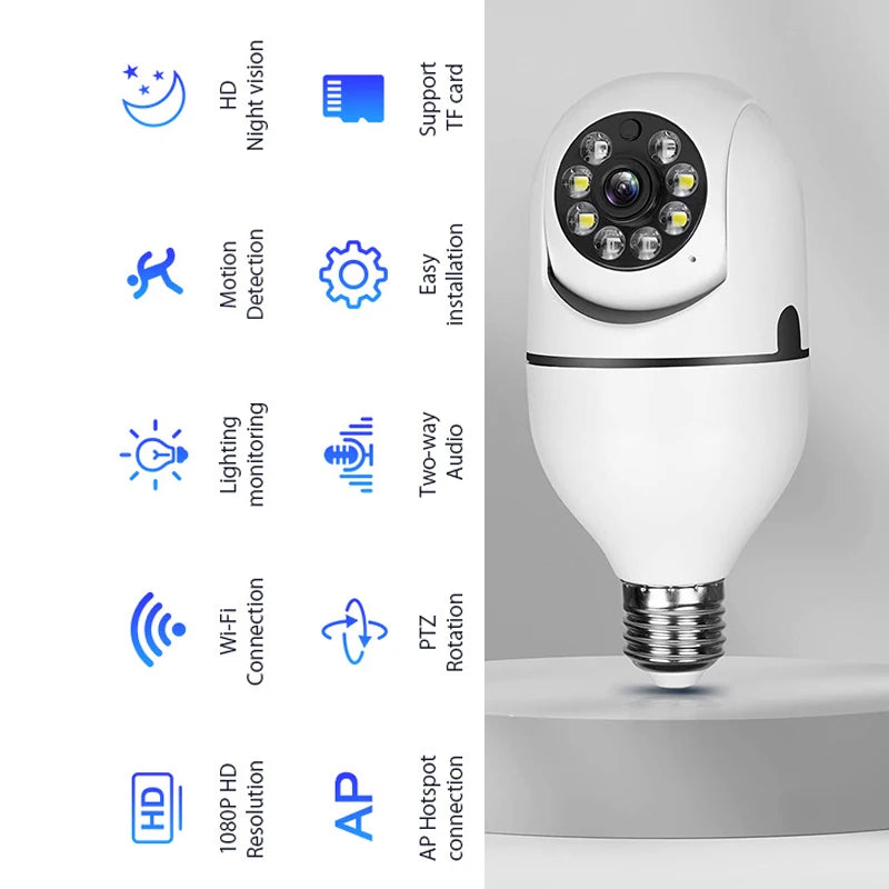 E27 Wifi Bulb Camera Wifi PTZ Colorful Night Vision Two Way Audio Baby Monitor Auto Tracking Home Security CCTV Camera