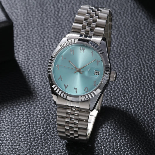 Mechanical Watch Arabic Numerals Baby Blue Waterproof Stainless Steel Watch Strap