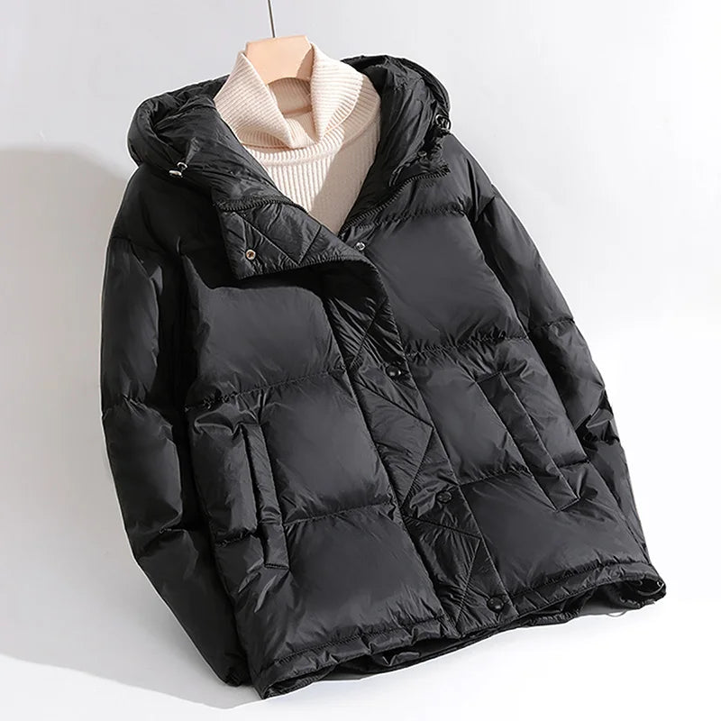 Fashion Women's Hooded White Duck Down Jacket Thick Warm 2024 Autumn And Winter Female Winter Clothing Down Jackets Coats