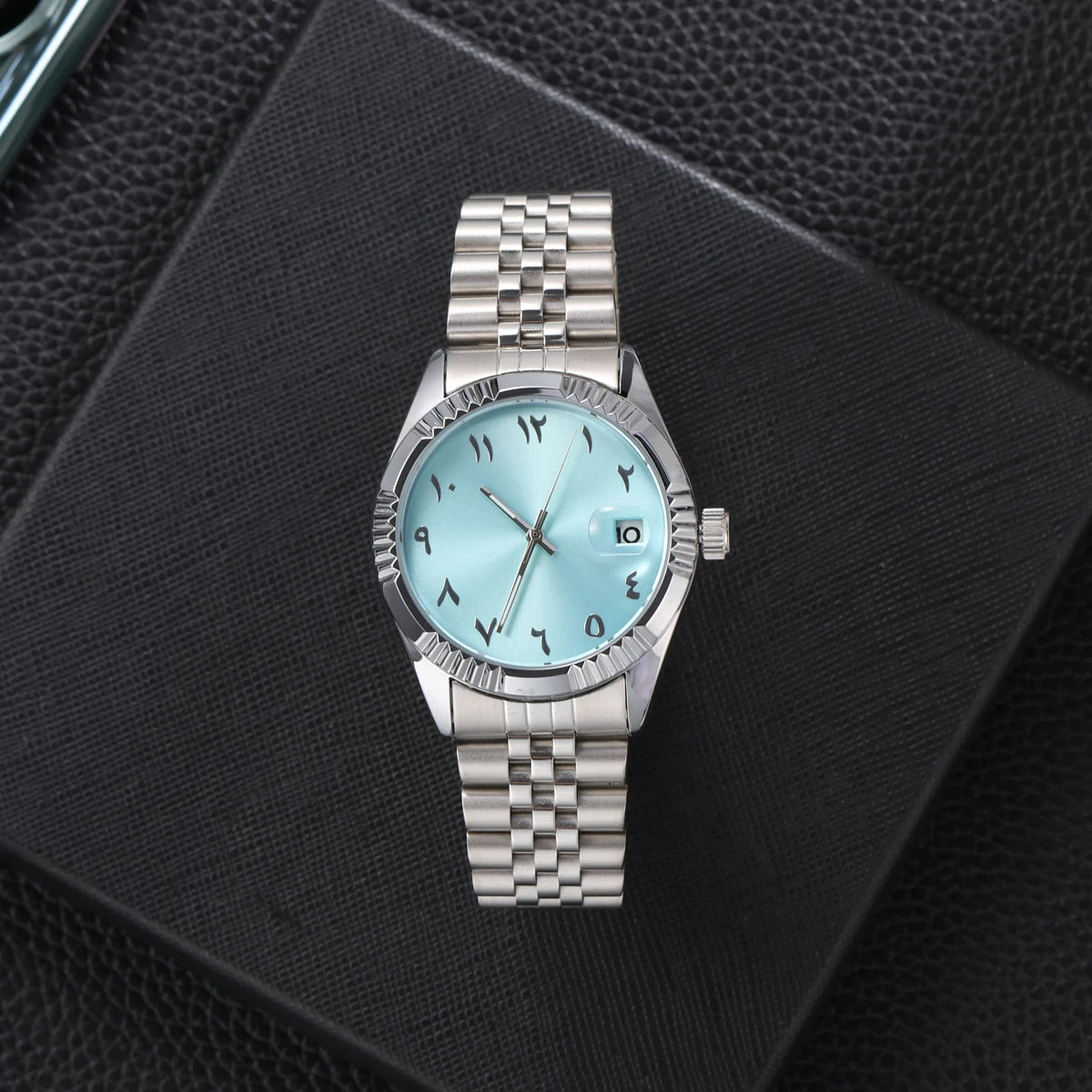 Mechanical Watch Arabic Numerals Baby Blue Waterproof Stainless Steel Watch Strap