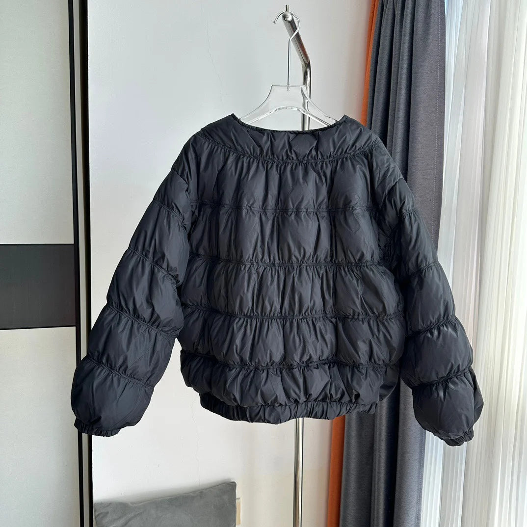 Women's Clothing pleated lotus knot sleeve  short down jacket  Autumn Winter New 117