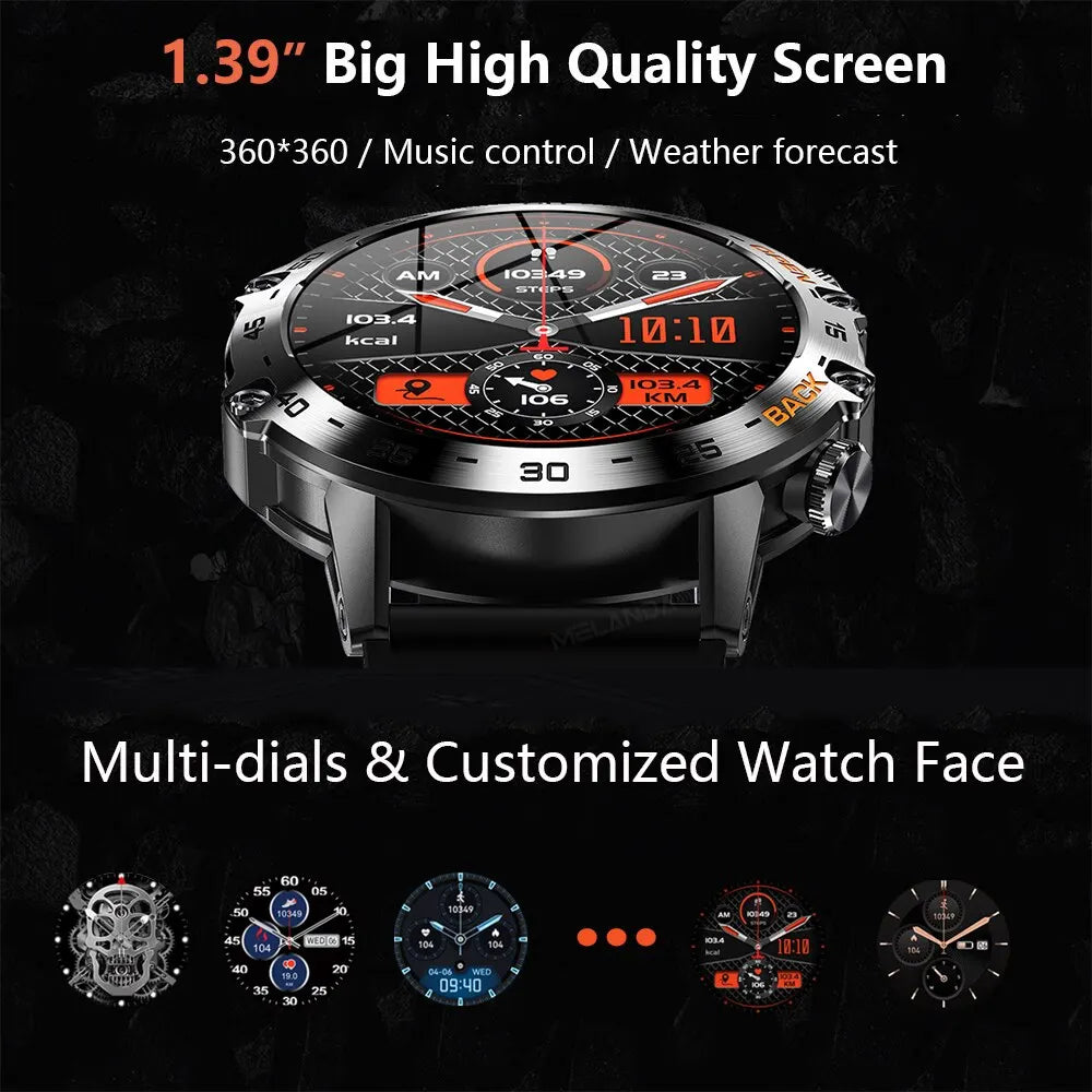 MELANDA Steel 1.39 Bluetooth Call Smart Watch Men Sports Fitness Tracker Watches IP67 Waterproof Smartwatch for Android IOS K52