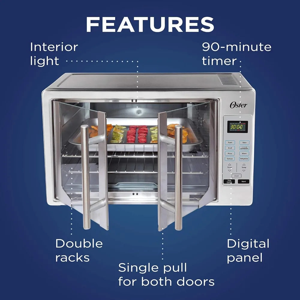 Convection Oven, 8-in-1 Countertop Toaster Oven, XL Fits 2 16" Pizzas, Stainless Steel French Door