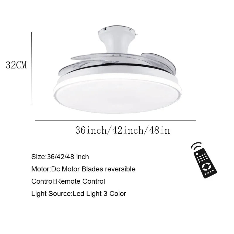 Fan Light Ceiling Home Smart Living Room Lamp with Remote Control Invisible fan Led Chandelier 110V  220V DC Motor Fans Lighting