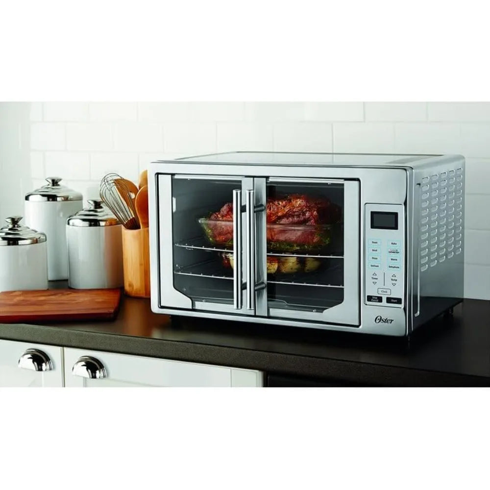 Convection Oven, 8-in-1 Countertop Toaster Oven, XL Fits 2 16" Pizzas, Stainless Steel French Door