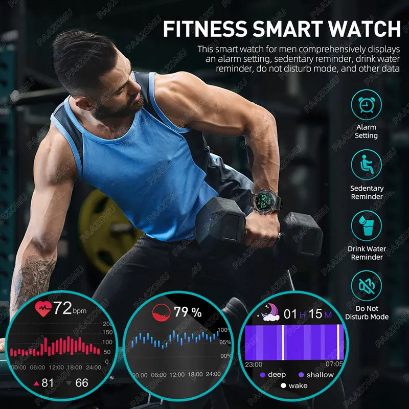 Outdoor Sport Smart Watch Men 800mAh Long Life Battery Bluetooth Call IP68 Waterproof Fitness Tracker SmartWatch For Android ios