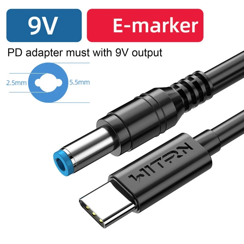 Type C PD to 12V 5.5x2.5mm Power Cable for Home Camera Desk lamp Speakers Headset WiFi Router and more 12V devices