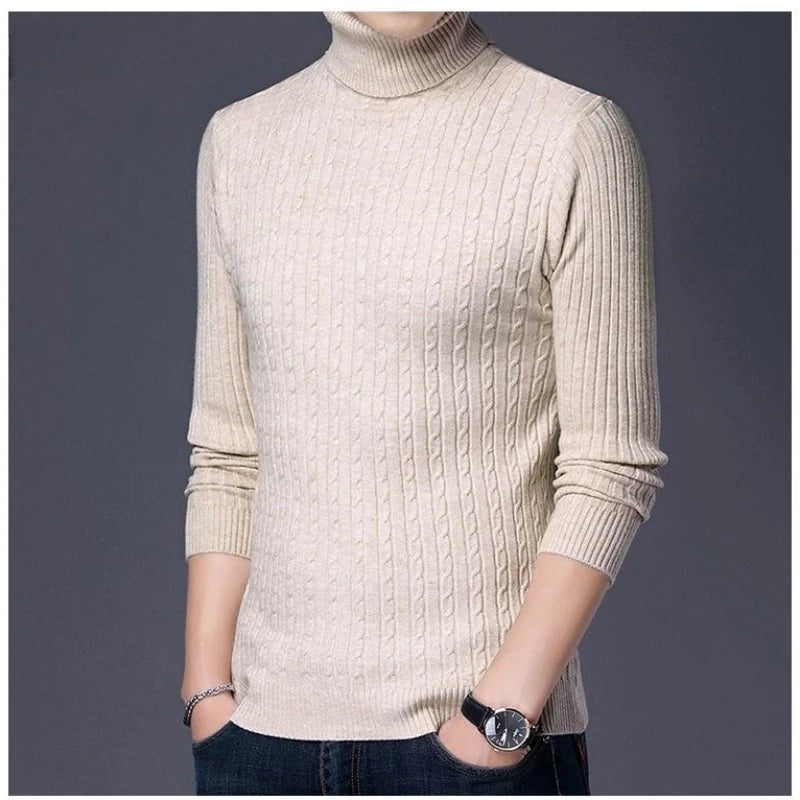 Winter Slim Sweaters For Men Turtle Neck Wool Long Sleeve Warm Knit Sweater Men's Clothing High Collar Men's Sweater Turtleneck