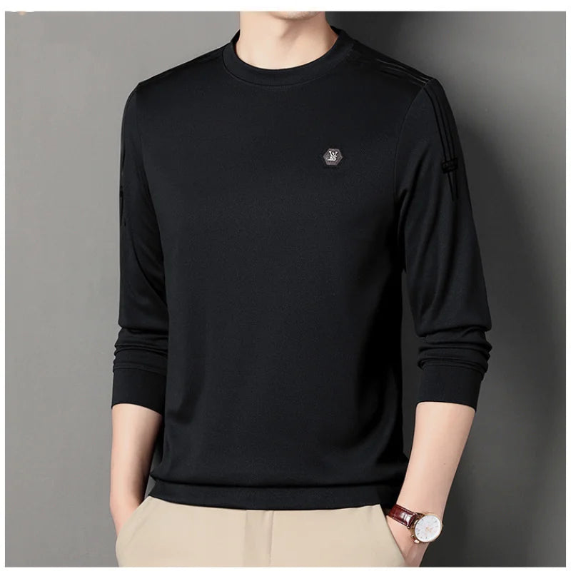 Men's Clothing Temperament Commuting 2023 Autumn and Winter New Fashion Versatile Round Neck Long Sleeve Solid Color Pullover