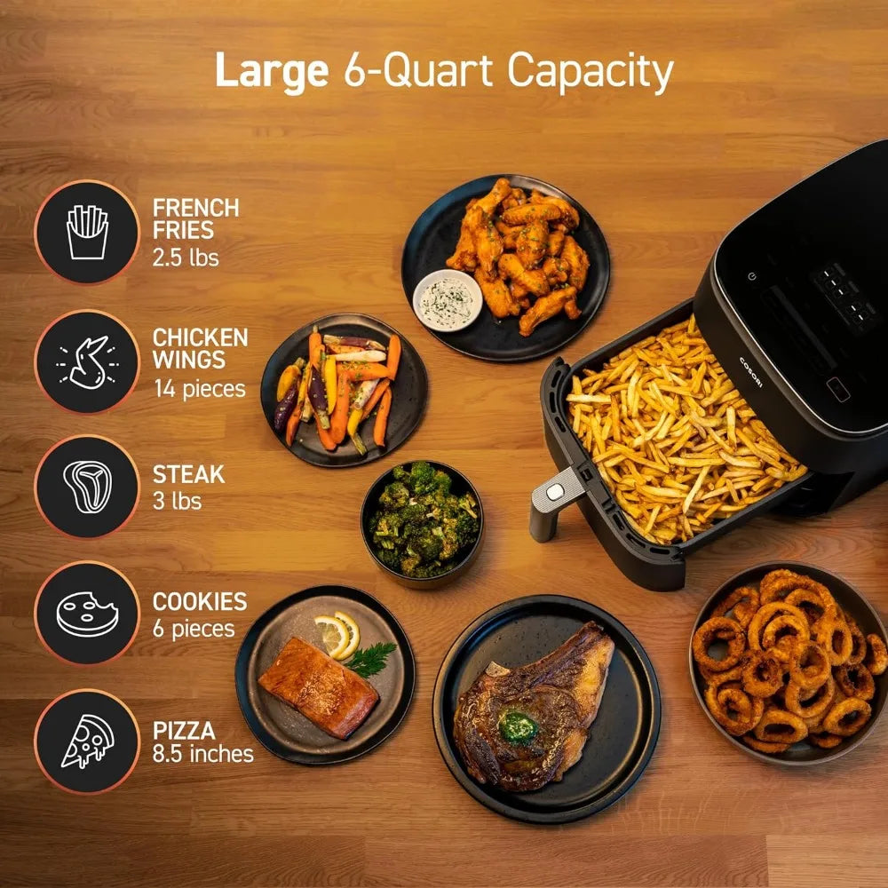 6.0-Quart Compact Airfryer that Roast, Bake, Proof, 9 Functions, 5 Speeds, 95% Less Oil for Healthier Meals, Dark Gray