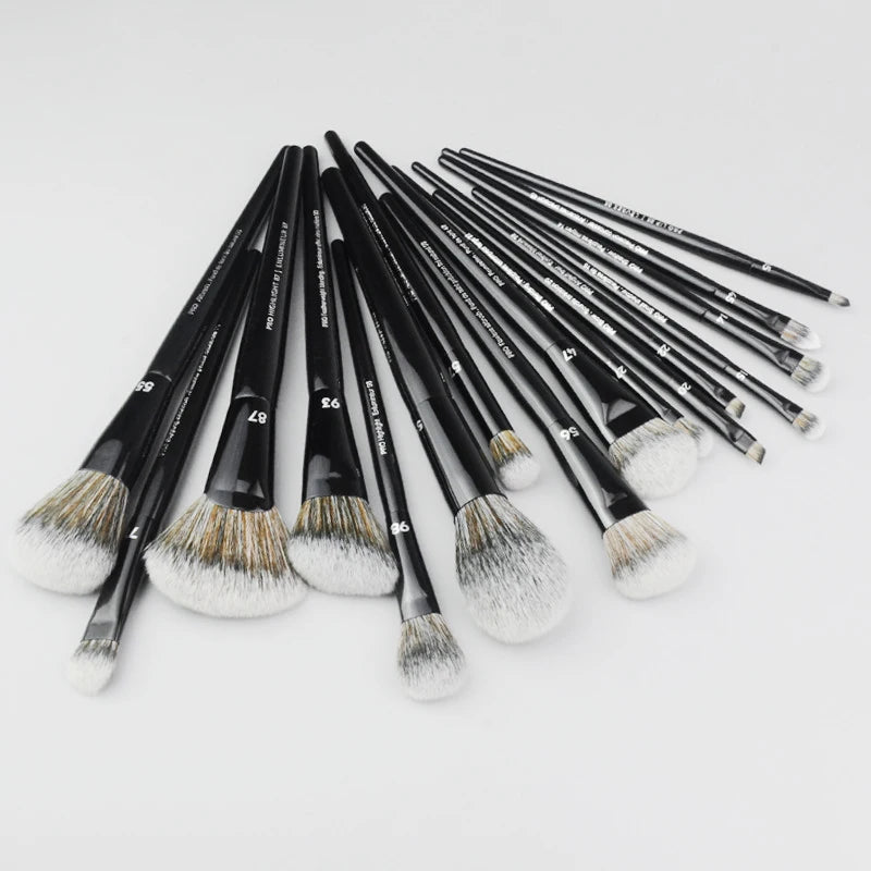 PRO BLACK Makeup Brushes Set 16pcs Soft Synthetic Hair Face Foundation Powder Blush Eyeshadow Brow Liner Beauty Cosmetics Tools