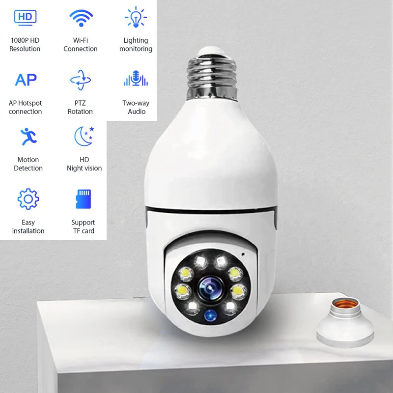 E27 Wifi Bulb Camera Wifi PTZ Colorful Night Vision Two Way Audio Baby Monitor Auto Tracking Home Security CCTV Camera