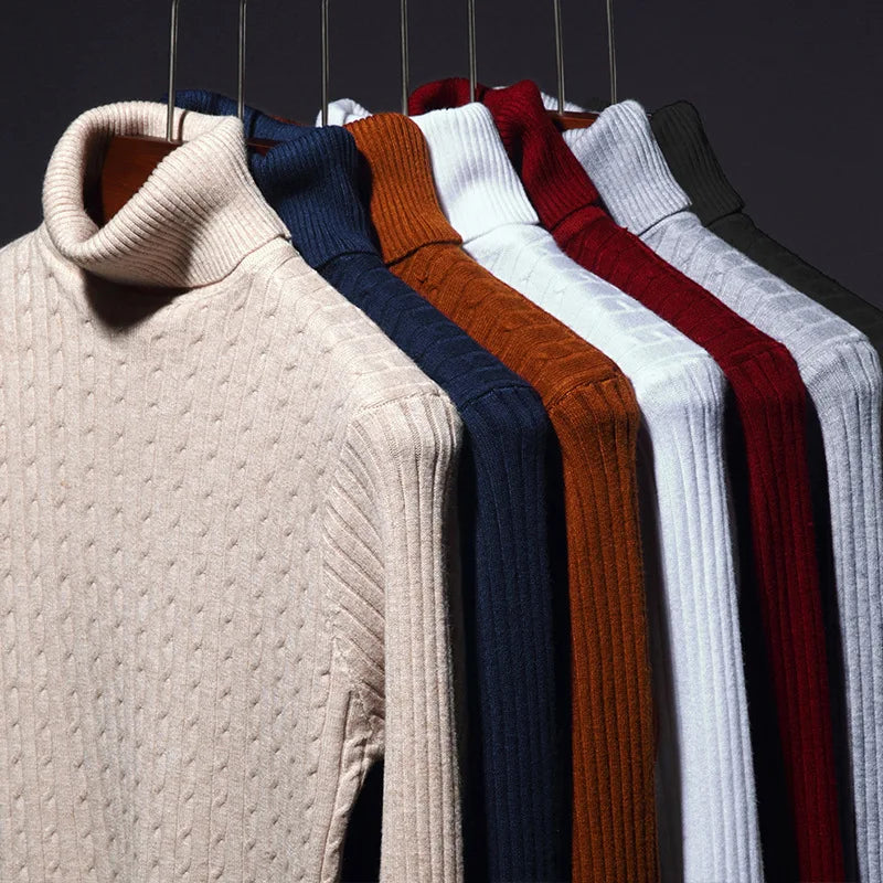 Winter Slim Sweaters For Men Turtle Neck Wool Long Sleeve Warm Knit Sweater Men's Clothing High Collar Men's Sweater Turtleneck