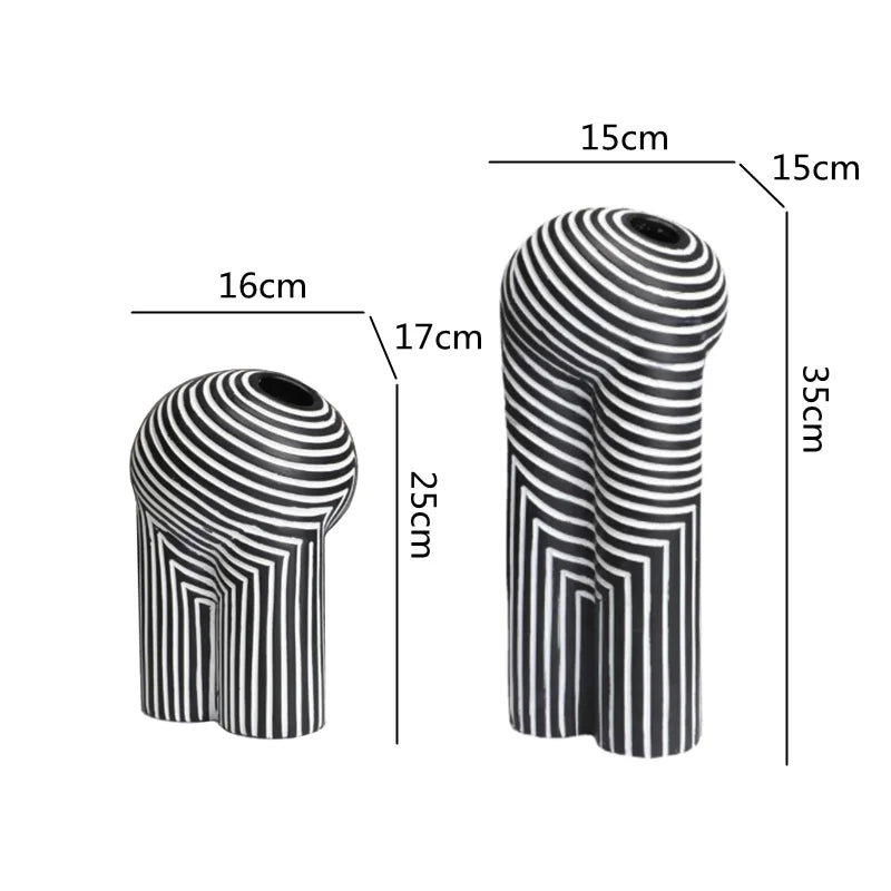 Creative Resin Vase Black and White Striped Flowerware Abstract Geometry Crafts Home Furnishing Decoration Terrarium Vases Pots