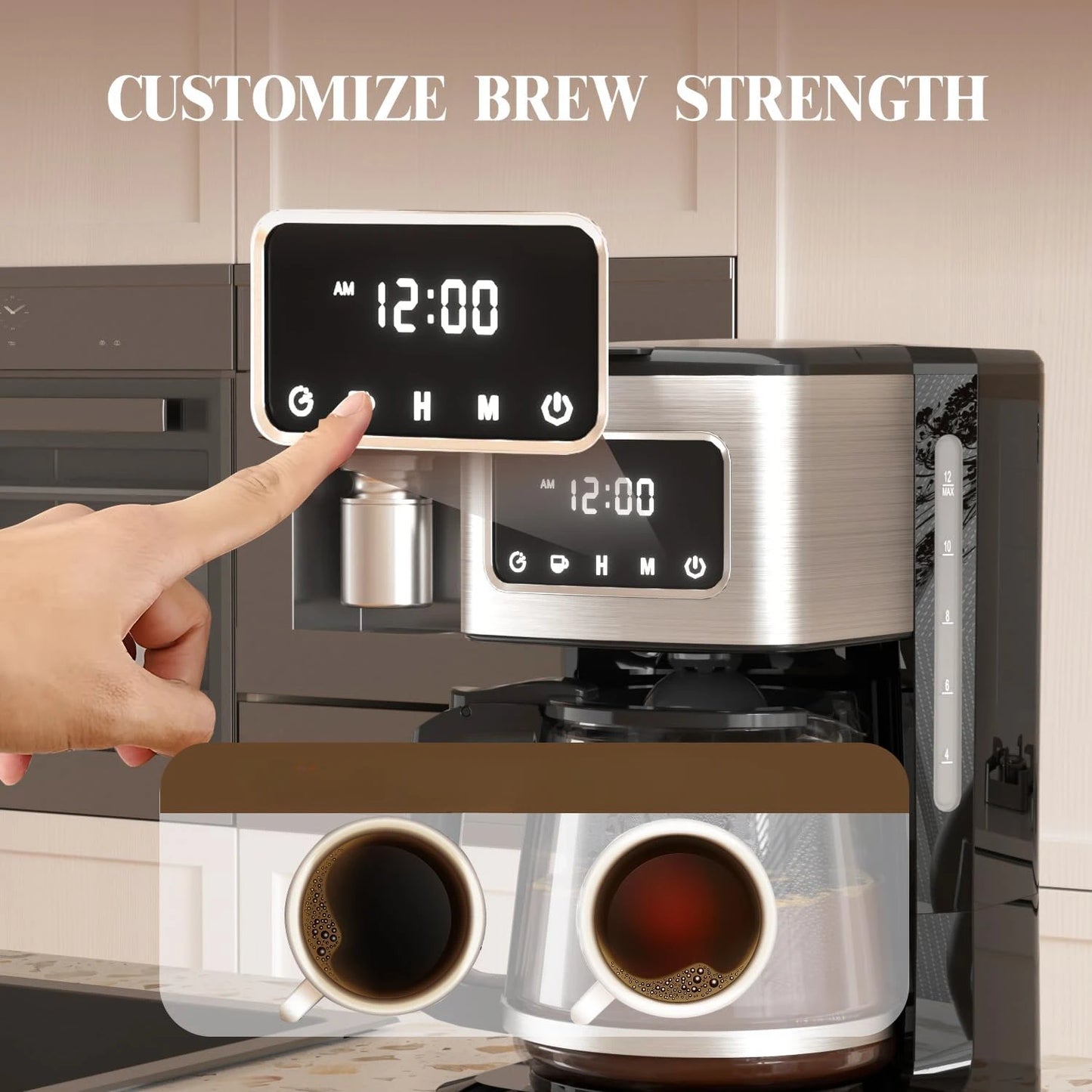 12 Cup Programmable Drip Coffee Maker - 1000W Fast Brew Coffee Machine with Glass Carafe, Auto Shut Off & 4-Hour Keep