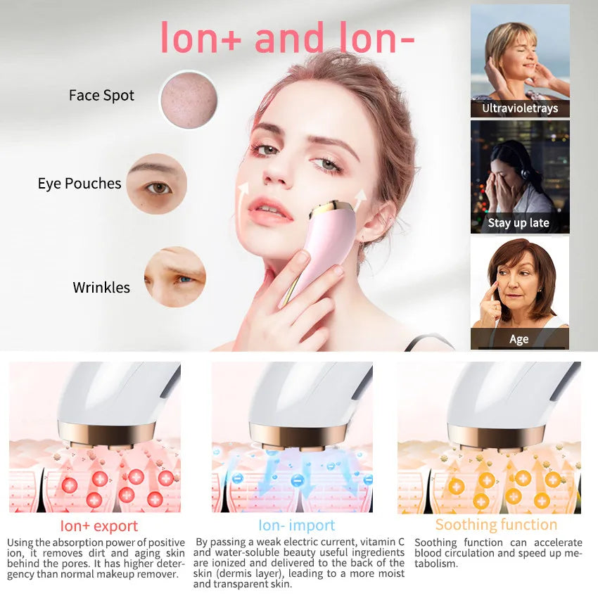 Face Massager 3 Color Light Radio Frequency Facial Machine Anti-Aging Skin Tightening Rejuvenation Skin Care Tool with EMS