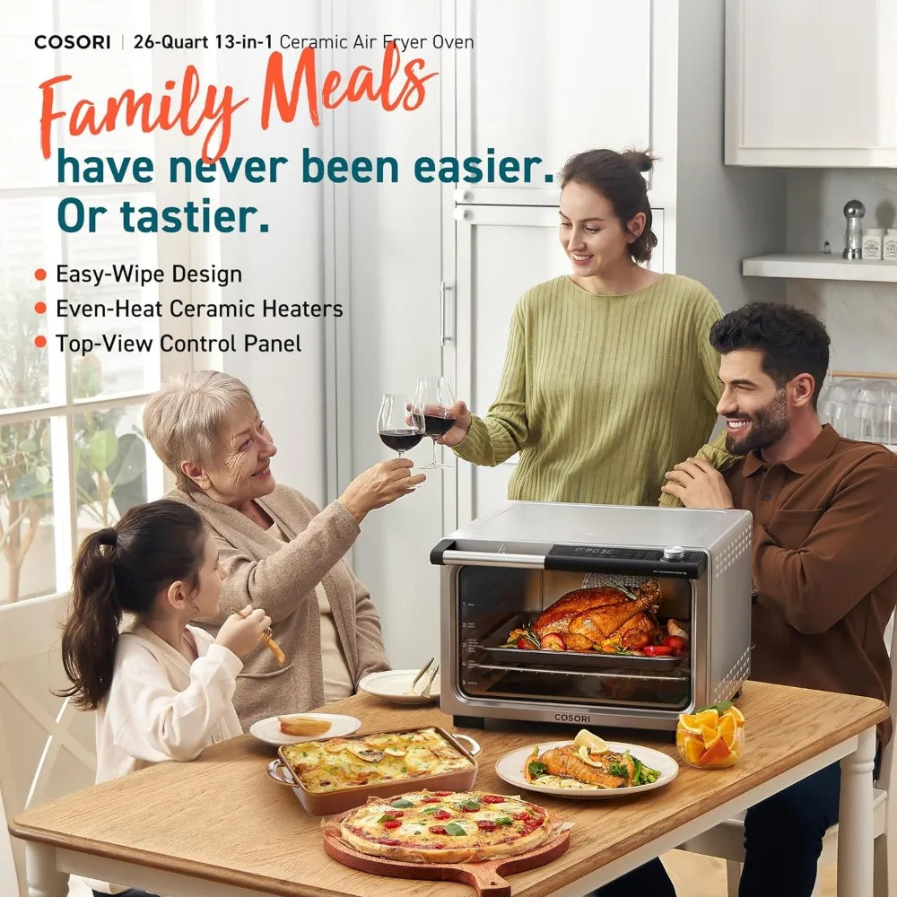 13-in-1 26-Quart Ceramic Air Fryer Toaster Oven Combo, Mother's Day Gift, Flat-Sealed Heating Elements for Easy Cleanup