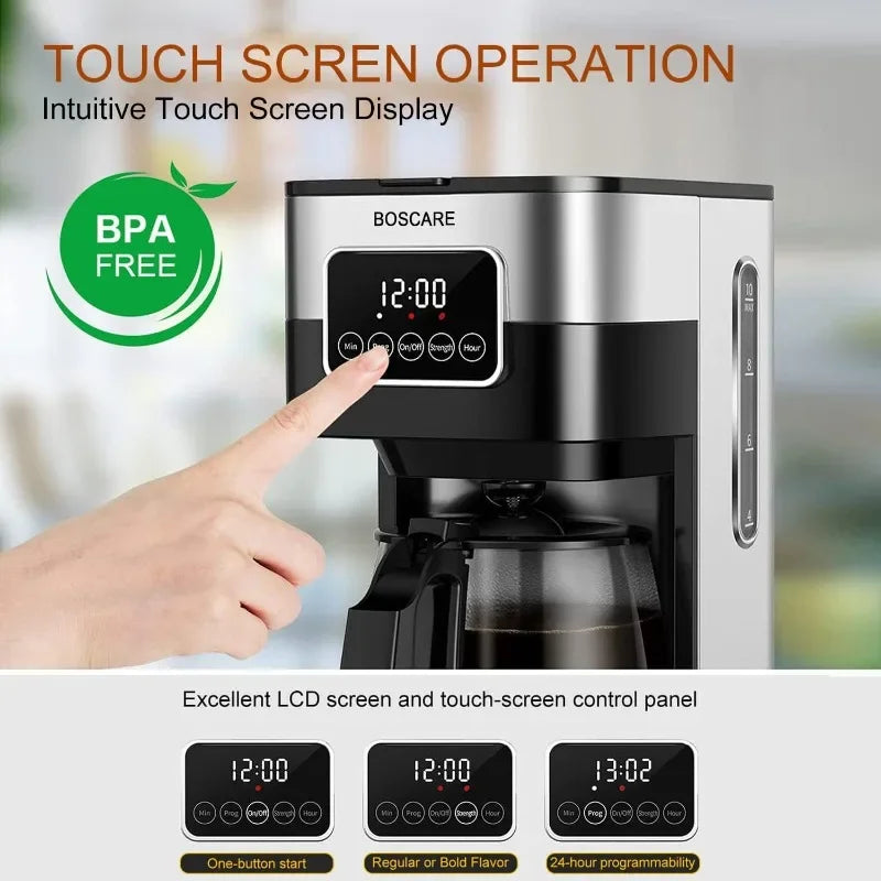 BOSCARE 10-Cup Programmable Coffee Maker: Drip Coffee Maker, Mini Coffee Machine with Auto Shut-off, Strength Control