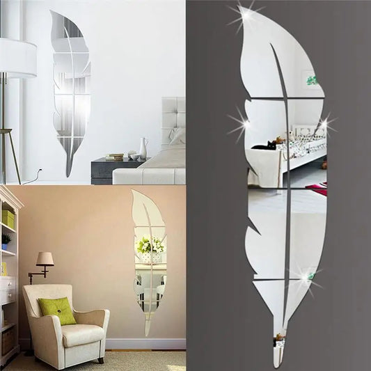 Mirror Feather Acrylic Wall Stickers Mirror Living Room Bedroom Self Adhesive Stickers Dressing Mirror DIY Art Home Decoration