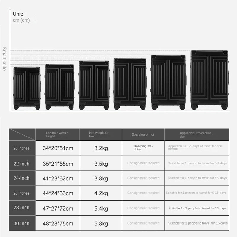 20"24"26"30" Inch Aluminum Trolley Suitcase Waterproof Metallic Cabin Luggage Trolly Bag Aluminium Travel Suitcase With Wheels