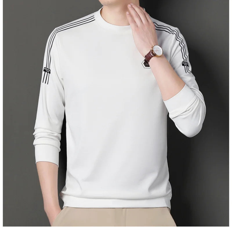 Men's Clothing Temperament Commuting 2023 Autumn and Winter New Fashion Versatile Round Neck Long Sleeve Solid Color Pullover