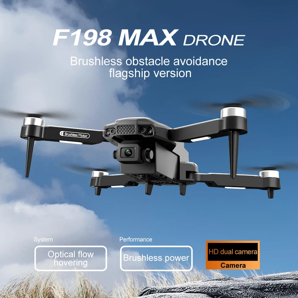 KBDFA F198 New Drone Brushless Motor WIFI FPV Dron HD Dual Camera 8K Professional Obstacle Avoidance Foldable Quadcopter RC Toys