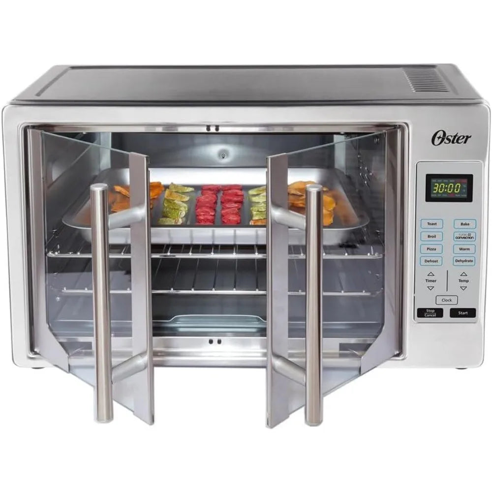 Convection Oven, 8-in-1 Countertop Toaster Oven, XL Fits 2 16" Pizzas, Stainless Steel French Door