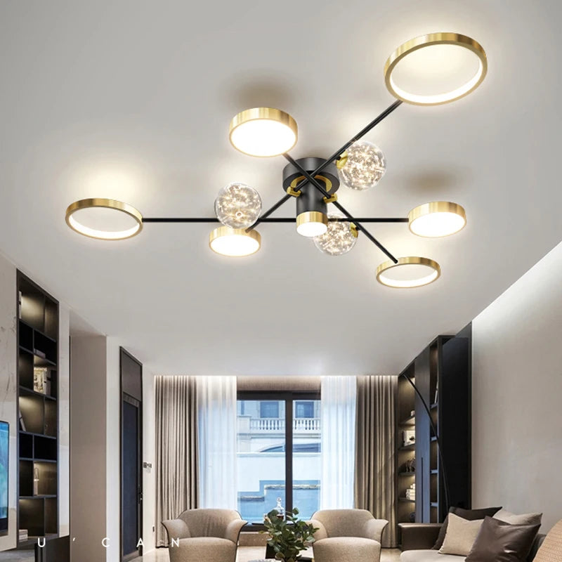 Modern Nordic Living Room Chandelier Led Smart Lights Gold Black Ceiling Lamp For Bedroom Hall Kitchen Children's Home Decor