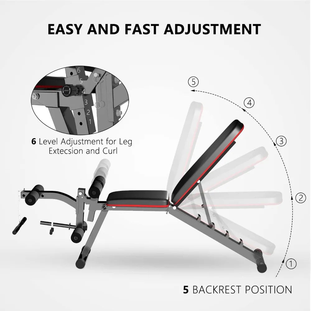 Adjustable Weight Bench Workout Bench with Leg Extension, Incline Decline Exercise Bench Strength Training Equipment Home Gym