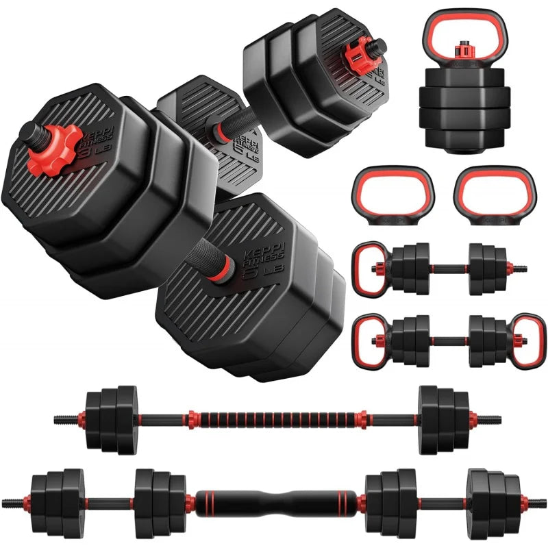 KeppiFitness Adjustable Dumbbell Set, 30/50/70/90 lb Free Weight with Connector Bar, 4 in 1 Workout Gear , Kett