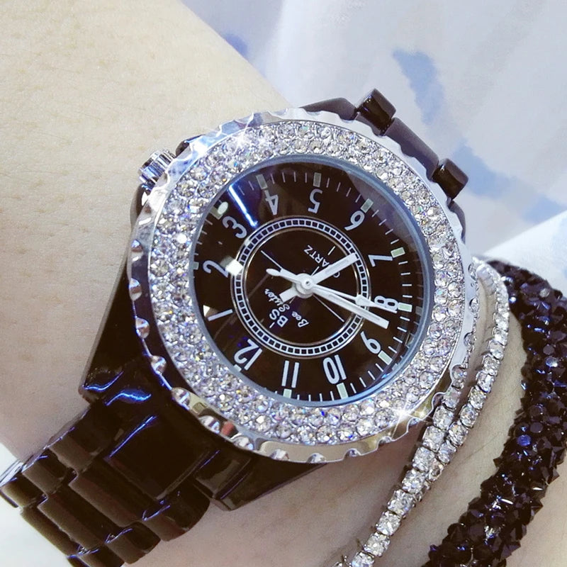 Luxury Crystal Women Wristwatches  White Ceramic Lady Watch Quartz Luxury Women Watches Ladies Wrist Watch for Female Relojes