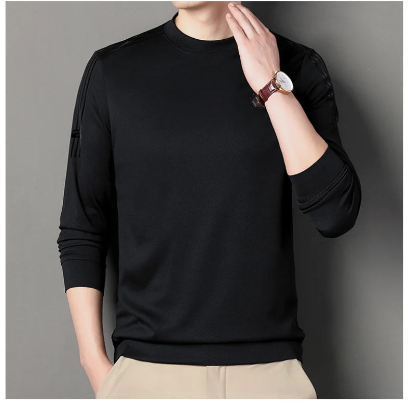 Men's Clothing Temperament Commuting 2023 Autumn and Winter New Fashion Versatile Round Neck Long Sleeve Solid Color Pullover