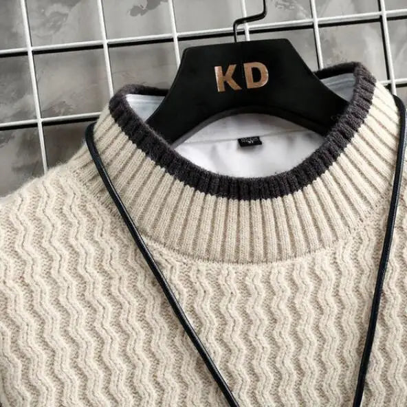 Brand Clothing Men's Loose Pullover Male Slim Fit Fashion Knitted Sweater Man  Thick Warm Pull Homme Retro Stripe Sweaters 4XL