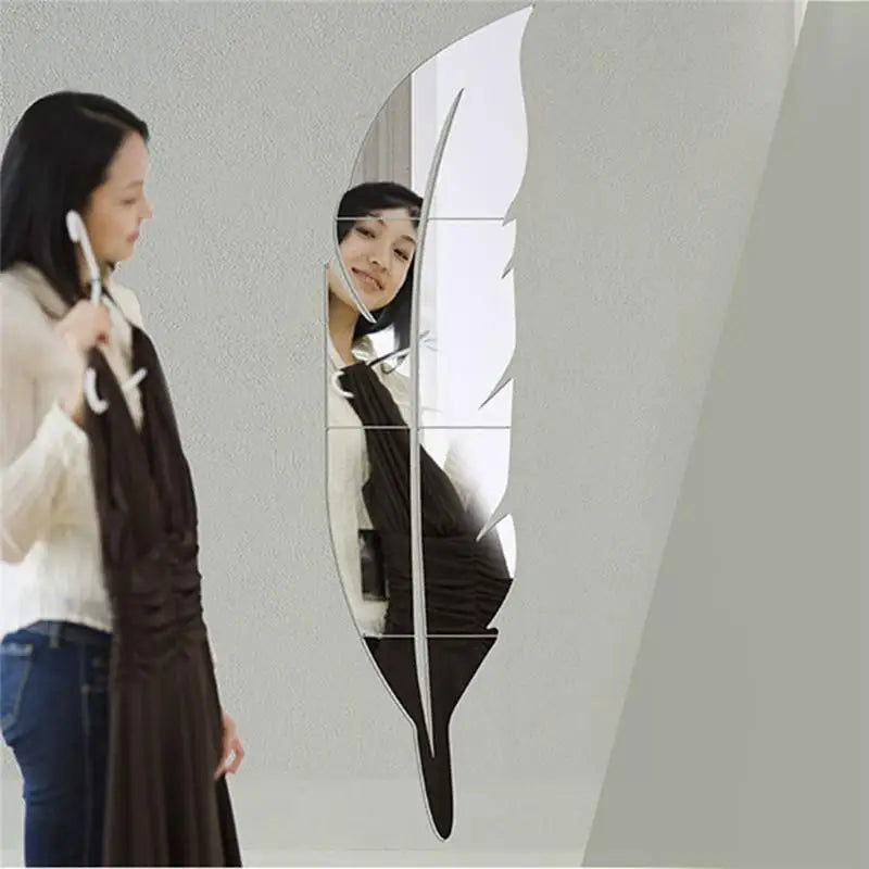 Mirror Feather Acrylic Wall Stickers Mirror Living Room Bedroom Self Adhesive Stickers Dressing Mirror DIY Art Home Decoration