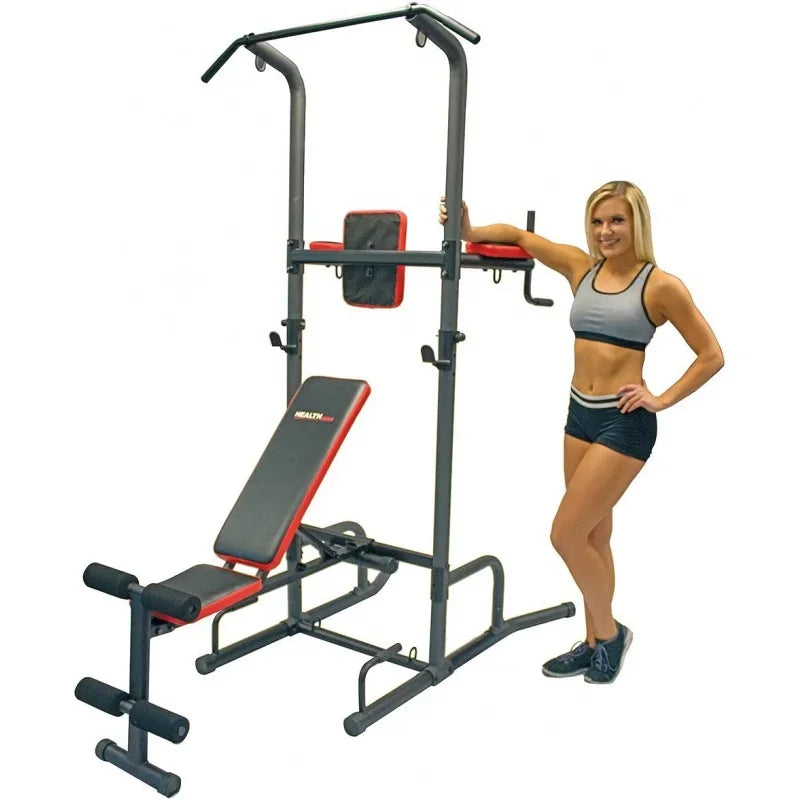 Health Gear CFT2.0 Functional Cross Fitness Training Gym Style Training Power Tower & Adjustable Workout Bench System for Pu