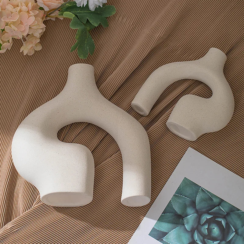 CAPIRON Ceramic White Nordic Vase of 2 Modern Minimalist Decorative Table Centerpiece Wedding Dining Living Room Office Decor